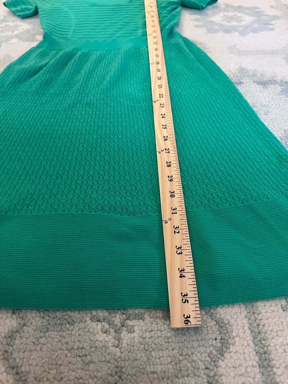 XS Cynthia Rowley Green Ribbed Knit Fit-and-Flare  Mini Dress - Picture 5 of 7